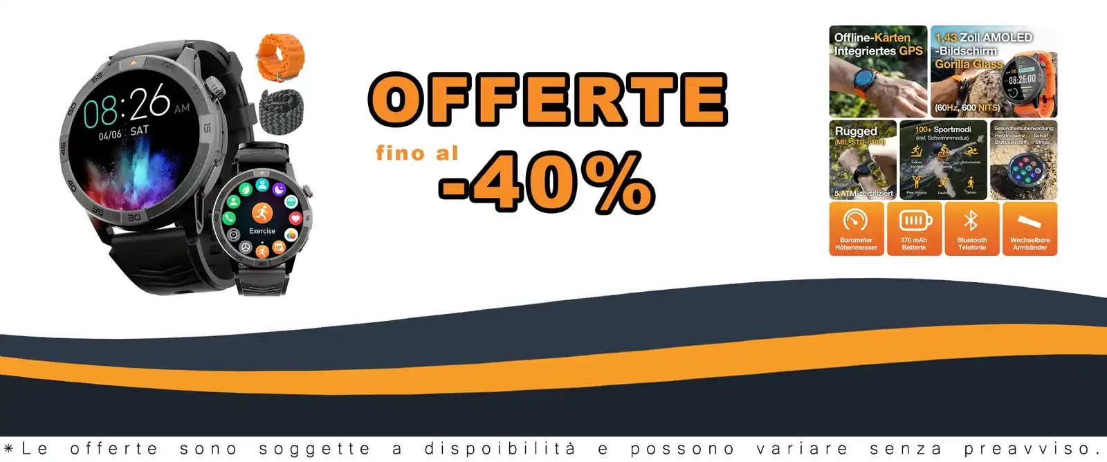 Smartwatch militare con cuffie 5ATM GPS